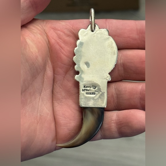 Sterling silver HUGE signed bumblebee jasper & onyx signed bear claw pendant 925 - Picture 14 of 14